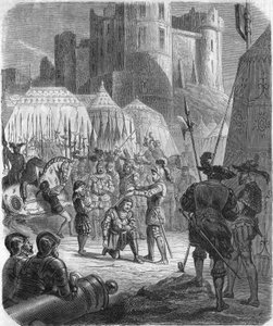 Francia I. Ferenc azt kéri, hogy Bayard Chevalier lovaggá ütötte az olaszországi marignánói csatában aratott győzelem után alkotó: Unknown artist