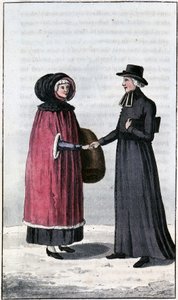 francia kanadai hölgy, jeune francaise canadienne; „Utazások Kanadán és az Észak-Amerika Egyesült Államokon keresztül 1806-1808” című könyvében, John Lambert, szerk. London alkotó: Unknown artist