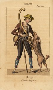 Bertin francia színész Zug szerepében Daubigny, Carmouche és Hyacinthe Pauvre Berger című történelmi melodrámájában a Theater du Panorama Dramatique-ben alkotó: Unknown artist