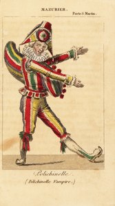 Charles-Francois Mazurier francia képregény-táncos és pantomimművész Polichinello szerepében Theodore de Banville-től a Polichinelle vámpírban a Theater de la Porte Saint-Martinban alkotó: Unknown artist