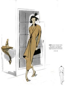 Francia divat, mogyorós kabát ruha design. alkotó: Unknown artist