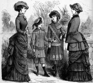 Francia női és gyerekdivat a XIX. Reklám 1882. Metszet In „” The Illustrous World”” n°1302, 1882. március 11.. alkotó: Unknown artist