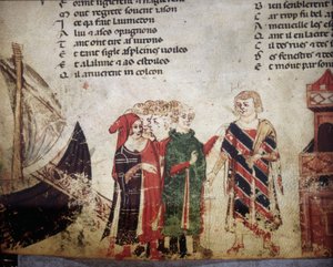 francia kereskedő Velencében. A „Roman de Troy” miniatúrája, Benoit de Saint Maure. 14. századi Biblioteca Marciana, Velence alkotó: Unknown artist