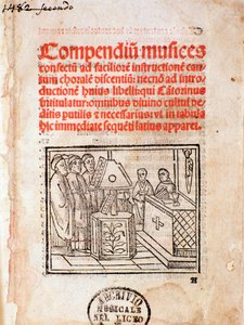 Frontispice of Compendium of Music (Zenegyűjtemény) (1482) alkotó: Unknown artist