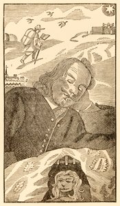 John Bunyan (1628-1688) A zarándokok előrehaladása ebből a világból, az eljövendőbe című frontképe, amely a szerzőt a bűne tudatától megterhelt zarándok keresztényről álmodja. alkotó: Unknown