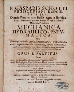 A Mechanica Hydraulico Pneumatica előlapja, Gaspar Schott alkotó: Unknown artist