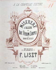 Allegri Miserere frontképe és Mozart Ave verum corpusa, Liszt zongorára átirata (1865) alkotó: Unknown artist