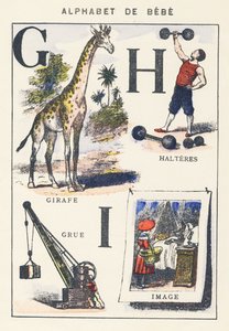G H I: zsiráf, daru, súlyzók, kép alkotó: Unknown artist