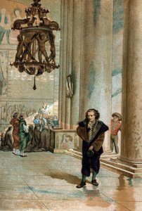 Galileo Galilei dit Galileo (1564 - 1642).a pisai székesegyház lámpájának oszcillációját figyelve. Louis Figuier „Tudomány és emberei” című Barcelona 1881-ből alkotó: Unknown artist