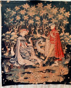 Galáns jelenet, a szív ajándéka (Kárpit, 1400-1410 körül) alkotó: Unknown artist