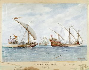 századi gálya és galeon (akvarell alkotó: Unknown artist