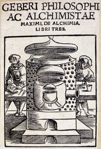 Geberi philosophi ac alchimistae egy alkímiai üzlet címlapja. Geber (v721-v815), arab alkimista alkotó: Unknown artist