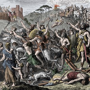 Genseric vandáljai Olaszországban - Genseric (Geiseric, kb. 399-477) a vandálok királya és hadserege kifosztja Itáliát, Róma zsákja, 455 alkotó: Unknown artist