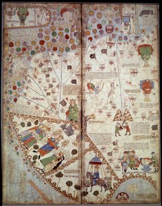 Földrajzi térkép: Kína, Gangesz-völgy, Szumátra, Ceylan. Katalán Atlasz (Katalán térkép) (Spanyolország). Abraham Cresques 1375-ös kézirata (Folio 2v - Folio 3). BN, Párizs alkotó: Unknown artist