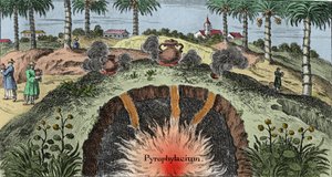 Geológia: a föld kéregének levágása, amely megmagyarázza a tűz kilépését a földből. Johann Zahn (1631-1707) „Mundi Mirabilis Oeconomia” metszete alkotó: Unknown artist