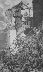 Német parasztháború (1524-1526): Murrhardt pusztítása, egy kisváros a Rems-Murr-körzetben, Stuttgarttól mintegy 40 km-re északkeletre, a Sváb-erdő szívében. alkotó: Unknown artist