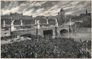 A rendőrség eltakarította a Berlinben lázadó német munkásokat, hogy lehetővé tegyék Vilmos császár áthaladását. alkotó: Unknown artist