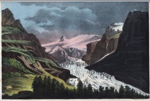 Grindelwald gleccser Svájcban - Svájc, Grindelwald gleccser a 19. században - metszet az Univerzum minden népének szokásairól és hagyományairól. Ez a kormányzás, a törvények, a milícia és az összes nemzet vallásának története alkotó: Unknown artist