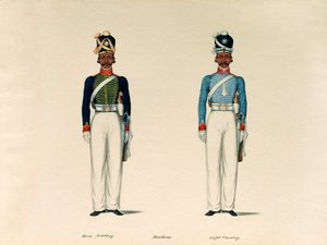 Golundauz, Madras Horse Tüzérség; és Sowar, Madras Light Cavalry, 1835 körül. alkotó: Unknown