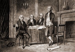 Morris kormányzó (1752-1816), Adams, Hamilton és Jefferson társaságában. alkotó: Unknown artist