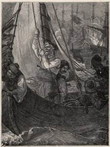 Görög függetlenségi háború 1821-1829: Konstantin (Konstantinos) Kanaris (Konstantinos Canaris) felgyújtotta a török flotta zászlóshajóját Khiosz előtt alkotó: Unknown artist