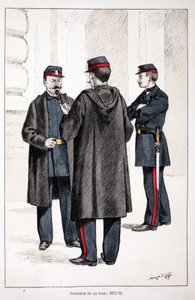 A béke őrzői (1871-1873). Színes rézkarc, illusztrációként „” A békefenntartók hadtestének története”” című könyv Louis Lepine (1846-1933) Szajna menti rendőrprefektus gondozásában jelent meg Alfred Rey (1864-?) és Louis Feron gondozásában. alkotó: Unknown artist