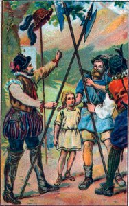Guillaume Tell (William Tell) (a svájci függetlenség legendás hősei) nem volt hajlandó meghajolni a kalap előtt. A 19. század végének kromolitográfiája. alkotó: Unknown artist