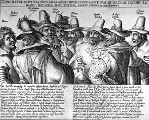 Puskapor: Bates, Robert Winter, Christopher Wright, John Wright, Thomas Percy, Guido Fawkes, Thomas Winter alkotó: Unknown artist