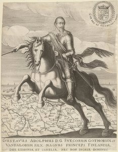 II Adolf Gusztáv a háttérben Pomeránia térképe előtt. 1630 alkotó: Unknown