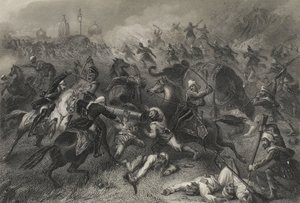 Havelock oszlopa a Mutineers ellen támad Cawnpore előtt alkotó: Unknown artist
