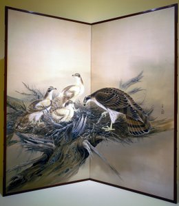 Hawks, Nest and Broken Tree (tinta és színek selyemen) alkotó: Unknown artist