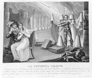 Mennyei bosszú – az új „A vámpír” szerint, amelyet először Lord Byronnak (1788-1824), angol költőnek tulajdonítottak. majd Polidori titkárához. 1816. alkotó: Unknown artist