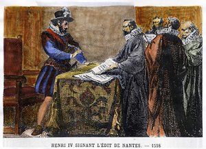 IV. Henrik (1553-1610) 1598-ban aláírta az Edit de Nantes-t. alkotó: Unknown artist
