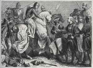 III. Henriket (Henry III Plantagenet Anglia) (1207-1272) V. Simon Montfortból (kb. 1208-1265) elfogja a sussexi Lewesben 1264 - metszet 1864 alkotó: Unknown artist