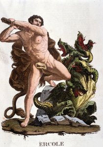 Herkules lecsap a lernai hidrára – metszet alkotó: Unknown artist