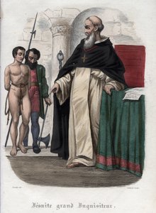 Eretnek fogoly és jezsuita nagyinkvizítor VIII. Kelemen pápa uralkodása idején (1592-1605). Metszet 1842-ből Maurice Lachatre „Histoire des Popes” című könyvében. Magángyűjtemény. alkotó: Unknown artist