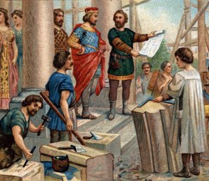 Híres városok történelmi epizódjai: Clovis elit Párizs, mint állandó lakhely (508-ban). századi kromolitográfiája. alkotó: Unknown artist