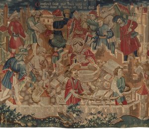 Saint Piat és Saint Eleuthère története, 5. jelenet: Hogyan alapította a Szent Piat a Szűzanya templomot és készítette a keresztelőkútokat alkotó: Unknown artist