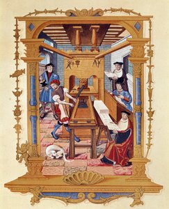 Nyomdászat története: tipográfiai műhely 1530 körül. alkotó: Unknown artist