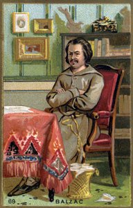 Honoré de Balzac (1799 - 1850) az irodájában. 19. századi kromolitográfia. alkotó: Unknown artist
