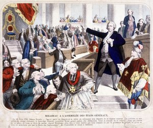 Honore Gabriel (Honore-Gabriel) Riqueti, Mirabeau grófja (1749-1791) az États Génales gyűlésén: „Menj, és mondd meg a gazdádnak, hogy a nép erejével vagyunk itt, és csak tőlünk veszik el őket. a szuronyok erejével”” 23-án alkotó: Unknown artist