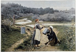 Vadász és lány a szökőkútnál (Oroszország) - fotózás, 19. század vége alkotó: Unknown artist