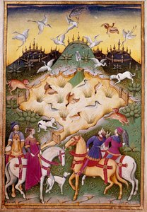 Vadászjelenet sólymokkal Miniatűr a „” című filmből. Kezelje a solymászatot és a venyeret Sforza hercegének mottójával és emblémájával” 1459 (ms. 1375) Chantilly, Musee Conde alkotó: Unknown artist