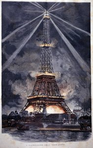 Az Eiffel-torony megvilágítása az 1889-es egyetemes kiállításon. alkotó: Unknown artist