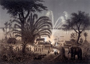 A folyó megvilágítása a Bassac fesztiválon, Sziámi Laoszban. F. Garnier irányítása alatt 1873-ban megjelent „” Az 1866-1868 közötti indokínai felfedezőút atlasza”. alkotó: Unknown artist