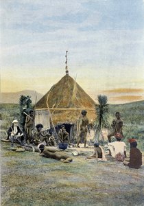 Illusztráció egy távirati táborról Uarai közelében, Új-Kaledóniában. alkotó: Unknown artist