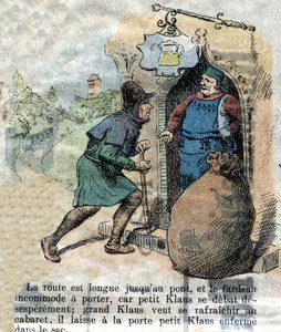 Illusztráció a 19. század végéről Hans Christian Andersen (1805-1875) „Grand Claus and Little Claus” (Klaus) című meséhez. Magángyűjtemény. alkotó: Unknown artist