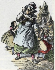 Illusztráció a „Jó anya bárány” című meséhez. A „” Mesék otthonról a kicsiknek” c. századi névtelen metszet. alkotó: Unknown artist