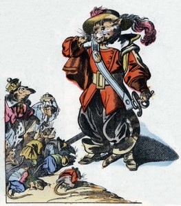 A „Szörnyű Raminagrobis és az egerek” című mese illusztrációja” karakter Jean de la Fontaine meséit rajzolja. A „” Mesék otthonról a kicsiknek” c. századi névtelen metszet. alkotó: Unknown artist
