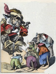 A „Szörnyű Raminagrobis és az egerek” című mese illusztrációja” karakter Jean de la Fontaine meséit rajzolja. A „” Mesék otthonról a kicsiknek” c. századi névtelen metszet. alkotó: Unknown artist